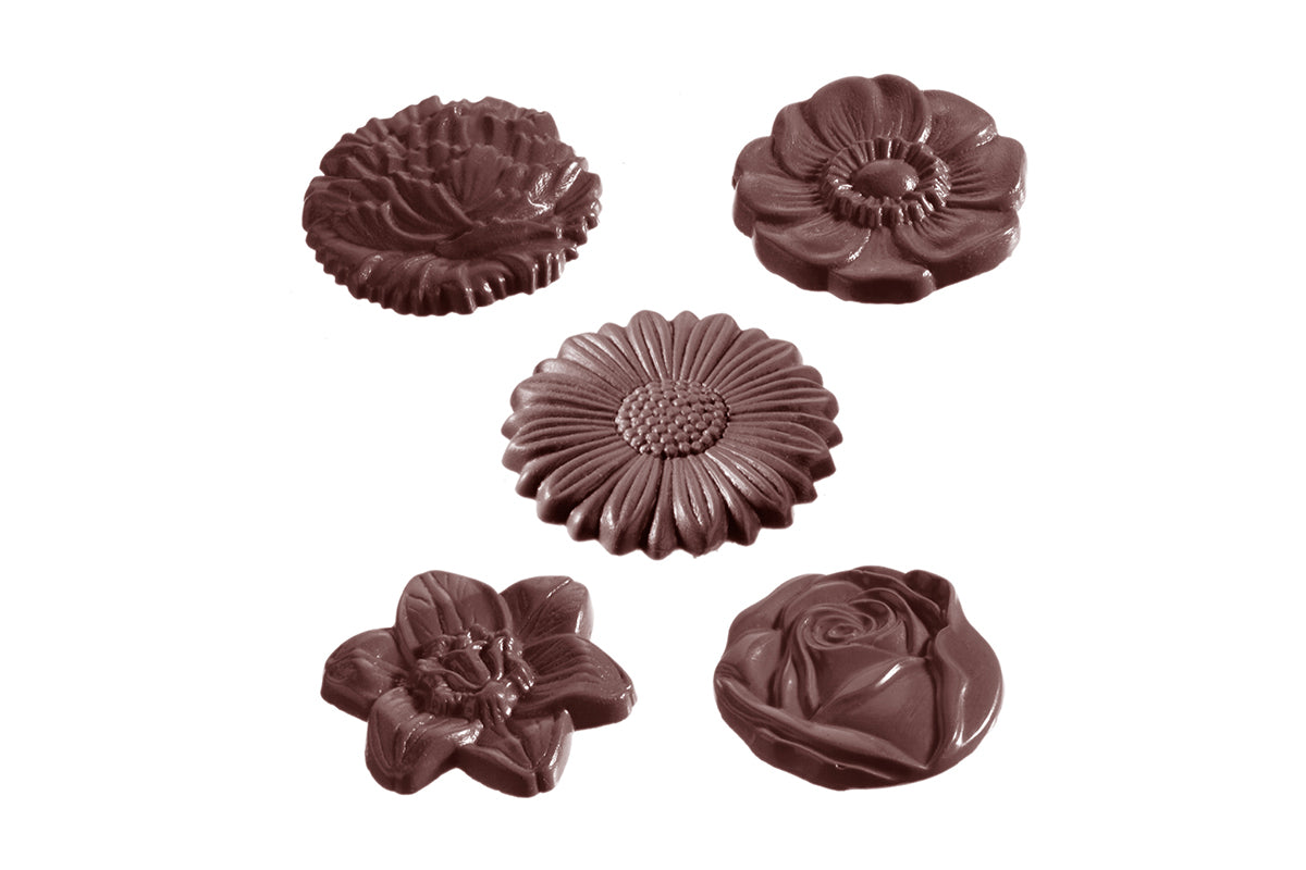CW1313 - Chocolate World - Flower Caraque Round 5 Fig Polycarbonate Mould