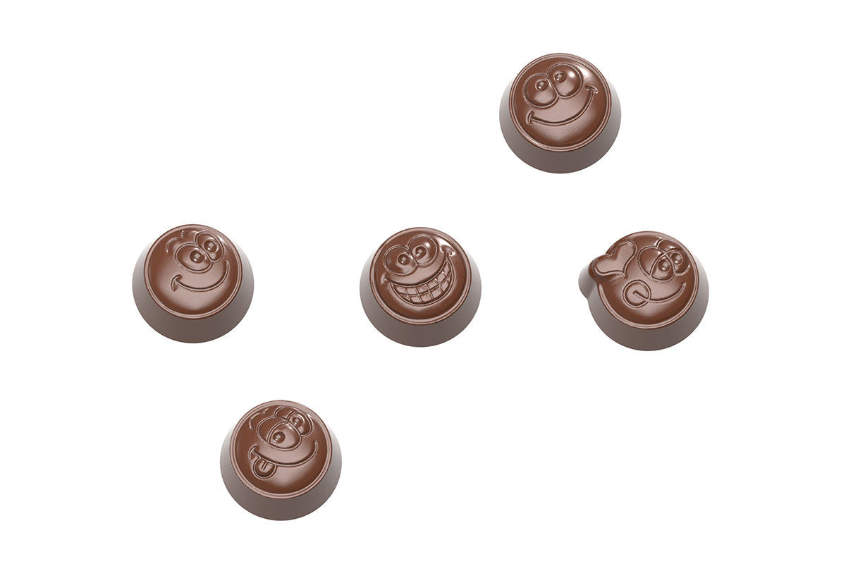 CW1671 - Chocolate World - Smiley Praline 5 Figures Polycarbonate Mould