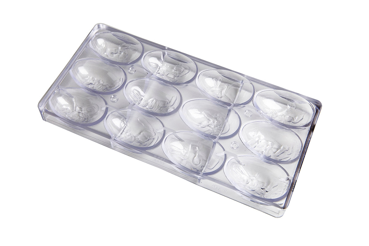 CW1040 - Chocolate World - Egg Olympia Small 12 Fig Polycarbonate Mould
