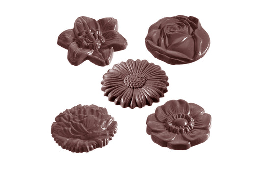 CW1048 - Chocolate World - Flower Caraque Round 5 Fig Polycarbonate Mould