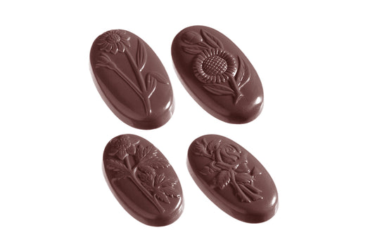 CW1188 - Chocolate World - Flower Caraque Oval 5 Fig Polycarbonate Mould
