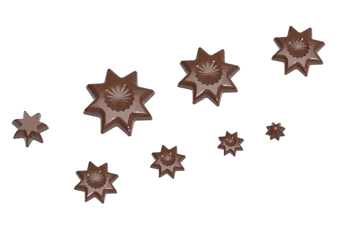 CW12071 - Chocolate World - Assortment of Stars 8 Fig Polycarbonate Mould