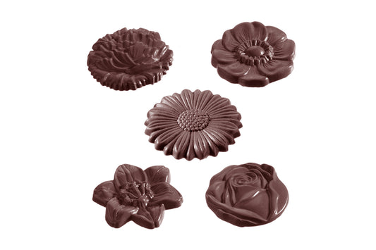 CW1313 - Chocolate World - Flower Caraque Round 5 Fig Polycarbonate Mould