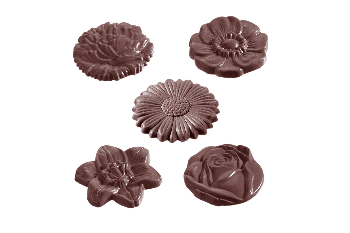 CW1416 - Chocolate World - Flower Caraque Round 5 Fig Polycarbonate Mould