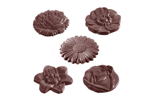 CW1416 - Chocolate World - Flower Caraque Round 5 Fig Polycarbonate Mould