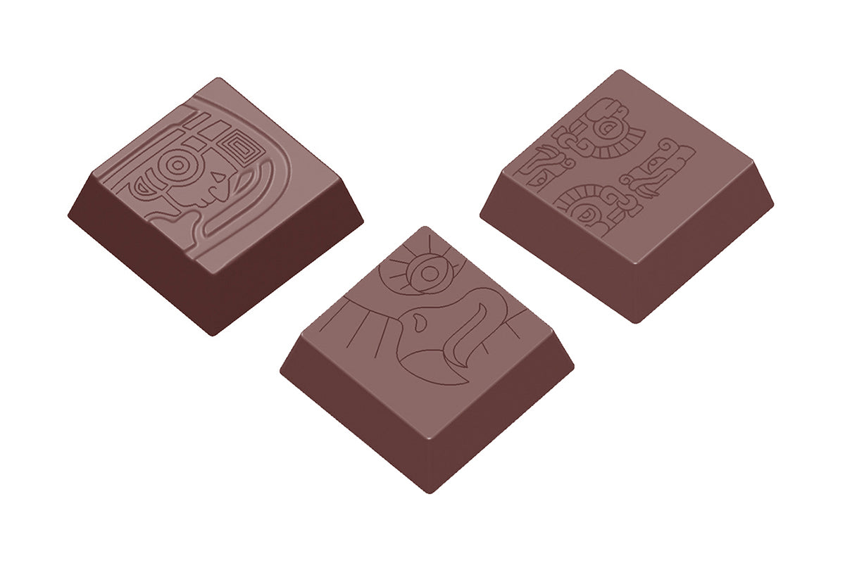 CW1593 - Chocolate World - Maya Praline Square 3 Fig Polycarbonate Mould