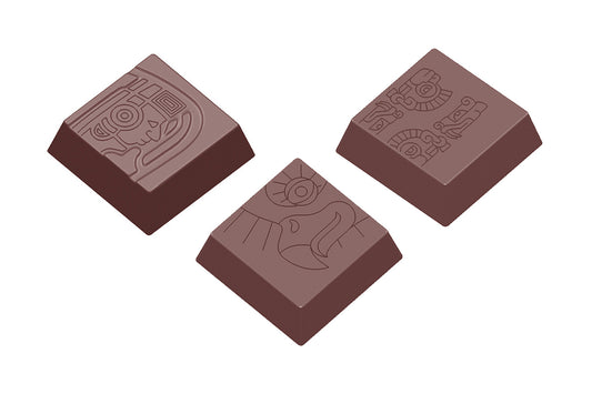 CW1593 - Chocolate World - Maya Praline Square 3 Fig Polycarbonate Mould