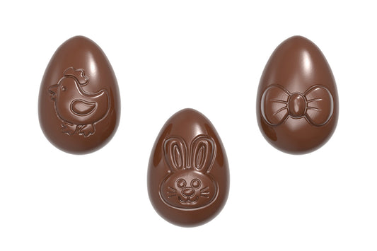 CW1663 - Chocolate World - Playfull Egg Small 3 Figures Polycarbonate Mould