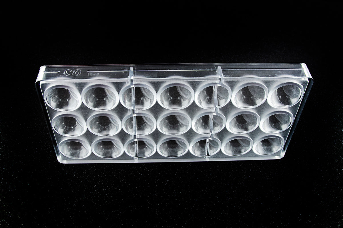 CW1846 - Chocolate World - Half Sphere Flat Side Polycarbonate Mould