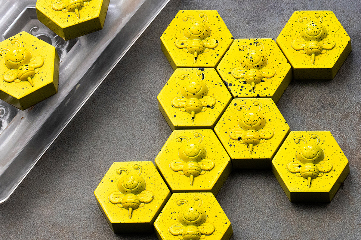 CW1858 - Chocolate World - Bee On Hexagon Polycarbonate Mould