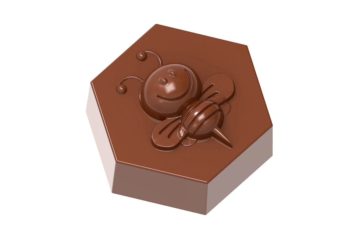 CW1858 - Chocolate World - Bee On Hexagon Polycarbonate Mould