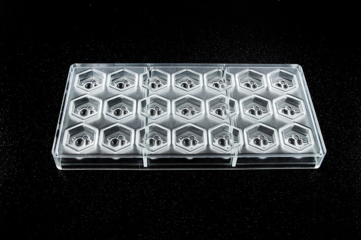 CW1858 - Chocolate World - Bee On Hexagon Polycarbonate Mould