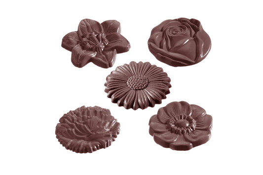 CW2140 - Chocolate World - 5 Fig Flower Caraque Polycarbonate Mould