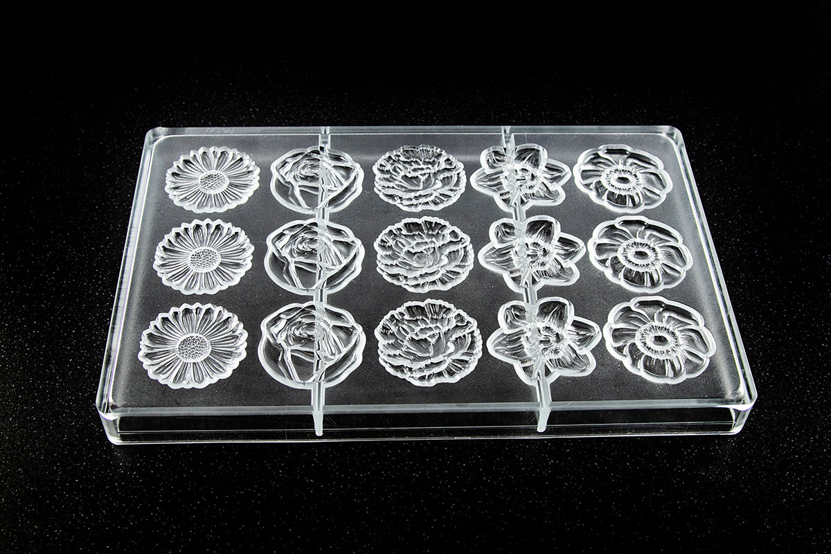 CW2140 - Chocolate World - 5 Fig Flower Caraque Polycarbonate Mould