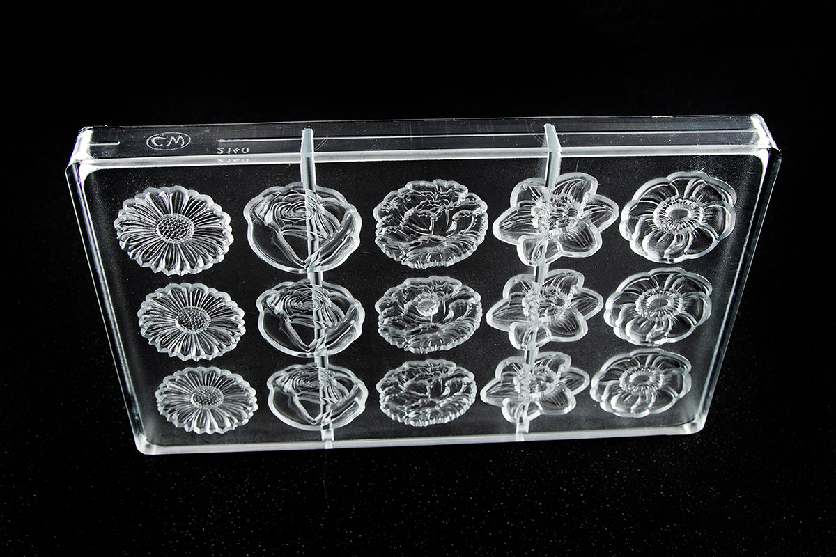 CW2140 - Chocolate World - 5 Fig Flower Caraque Polycarbonate Mould