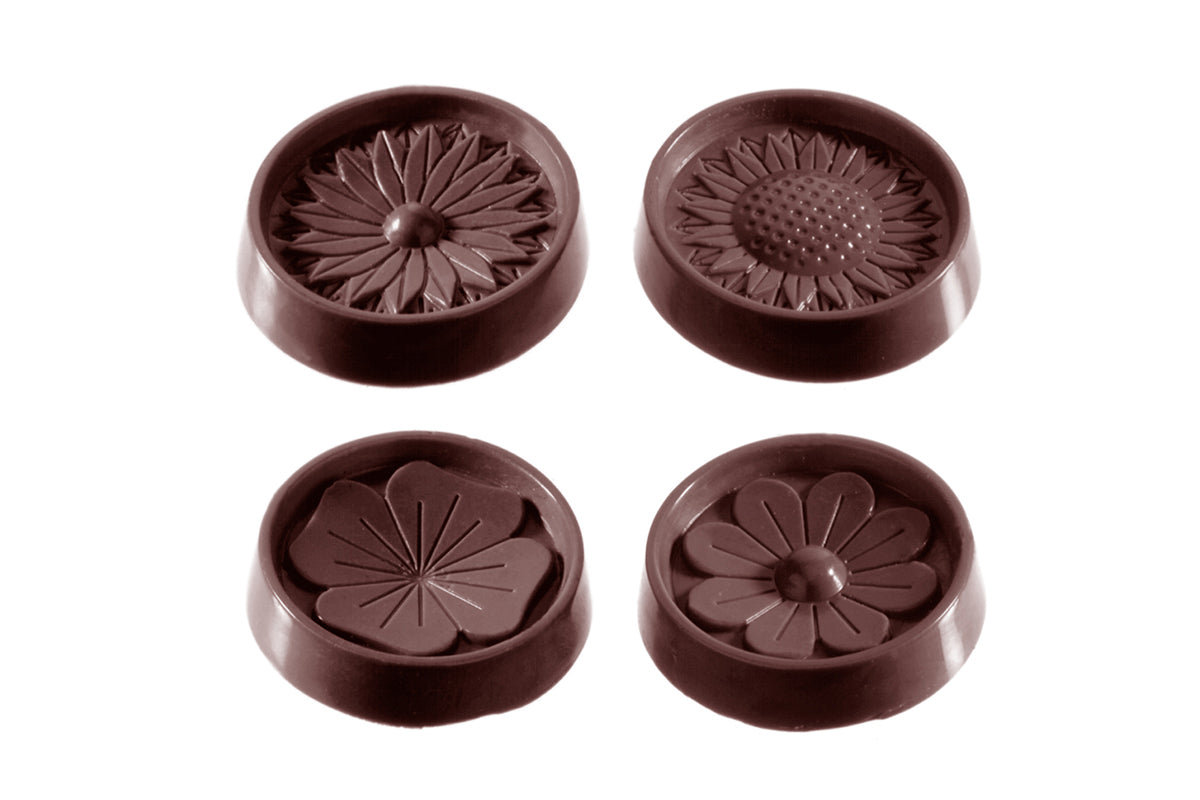 CW2146 - Chocolate World - Flower Caraque 4 Figures Polycarbonate Mould
