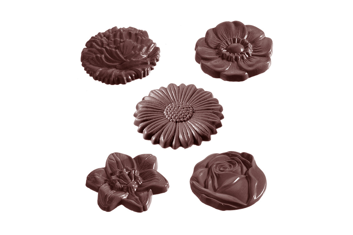 CW2224 - Chocolate World - 5 Fig Flower Caraque Polycarbonate Mould